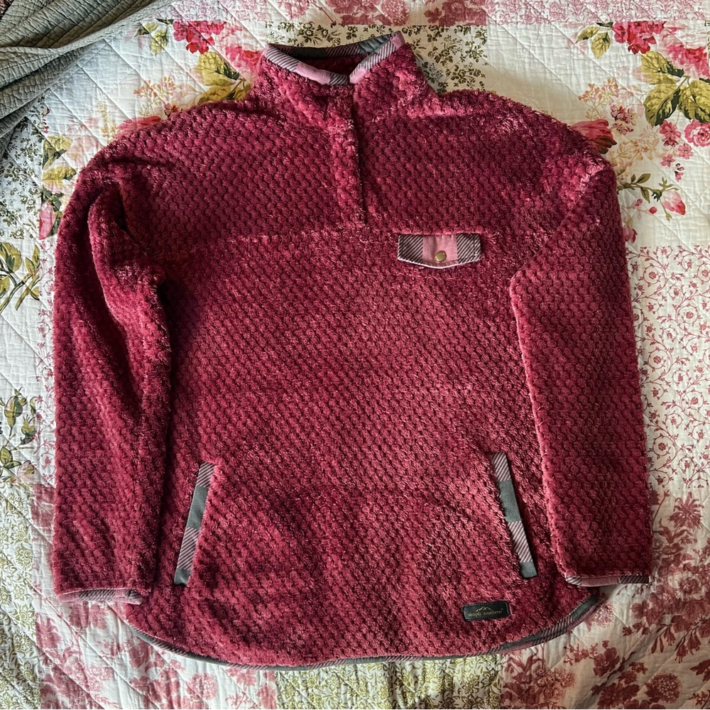 Simply Southern Mauve Textured Sherpa Quarter Button Pullover